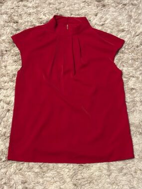 Red Mock Neck Cap Sleeve Business Casual Blouse Size M